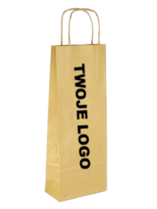 Torba papierowa z nadrukiem 160x80x390 mm na wino EKO prążkowana brązowa z uchwytem skręcanym